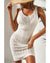 White Eyelet Crochet Sleeveless V Neck Beach Dress - S
