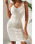 White Eyelet Crochet Sleeveless V Neck Beach Dress - S