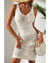 White Eyelet Crochet Sleeveless V Neck Beach Dress - S