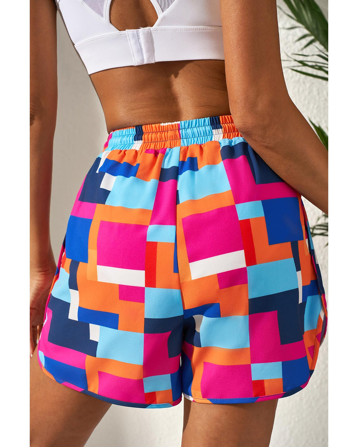 Rose Geometric Printed Drawstring Waist Beach Shorts with Pockets - 2XL