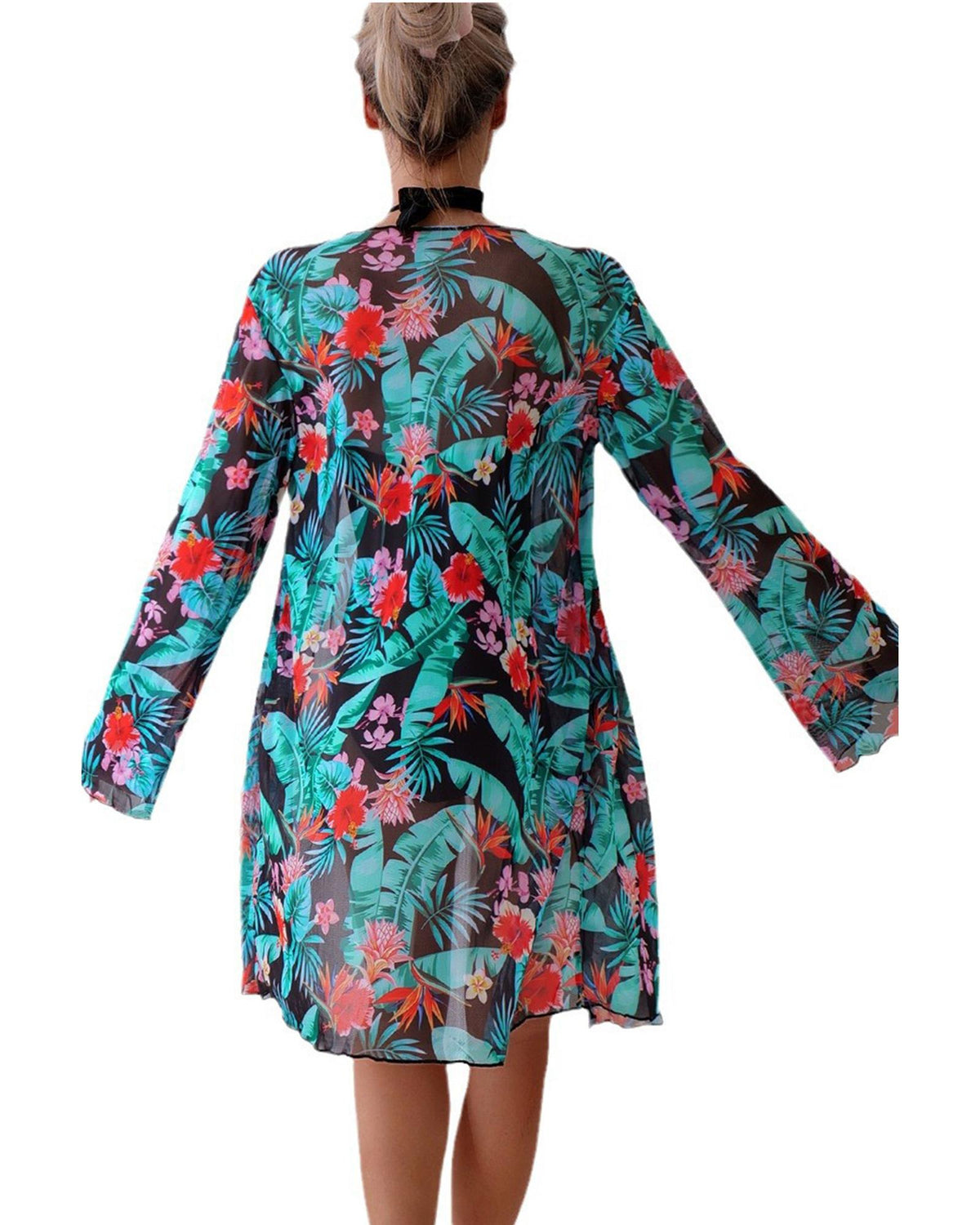 Black Halter Neck Monokini with Floral Beach Cover Up - XL