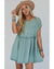 Canton Corded Knit Textured Patched Pocket Frilled Swing Mini Dress with Pockets - M