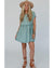 Canton Corded Knit Textured Patched Pocket Frilled Swing Mini Dress with Pockets - M