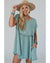 Canton Corded Knit Textured Patched Pocket Frilled Swing Mini Dress with Pockets - M