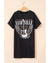 Black Nashville Guitar Print Crew Neck T Shirt Mini Dress - S