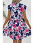 Fashion Floral Print Notched Neck Flutter Sleeve Mini Dress - L
