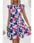 Fashion Floral Print Notched Neck Flutter Sleeve Mini Dress - L