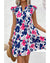 Fashion Floral Print Notched Neck Flutter Sleeve Mini Dress - L