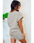Gray Sequin Rugby Football Textured T Shirt Shorts Set - XL