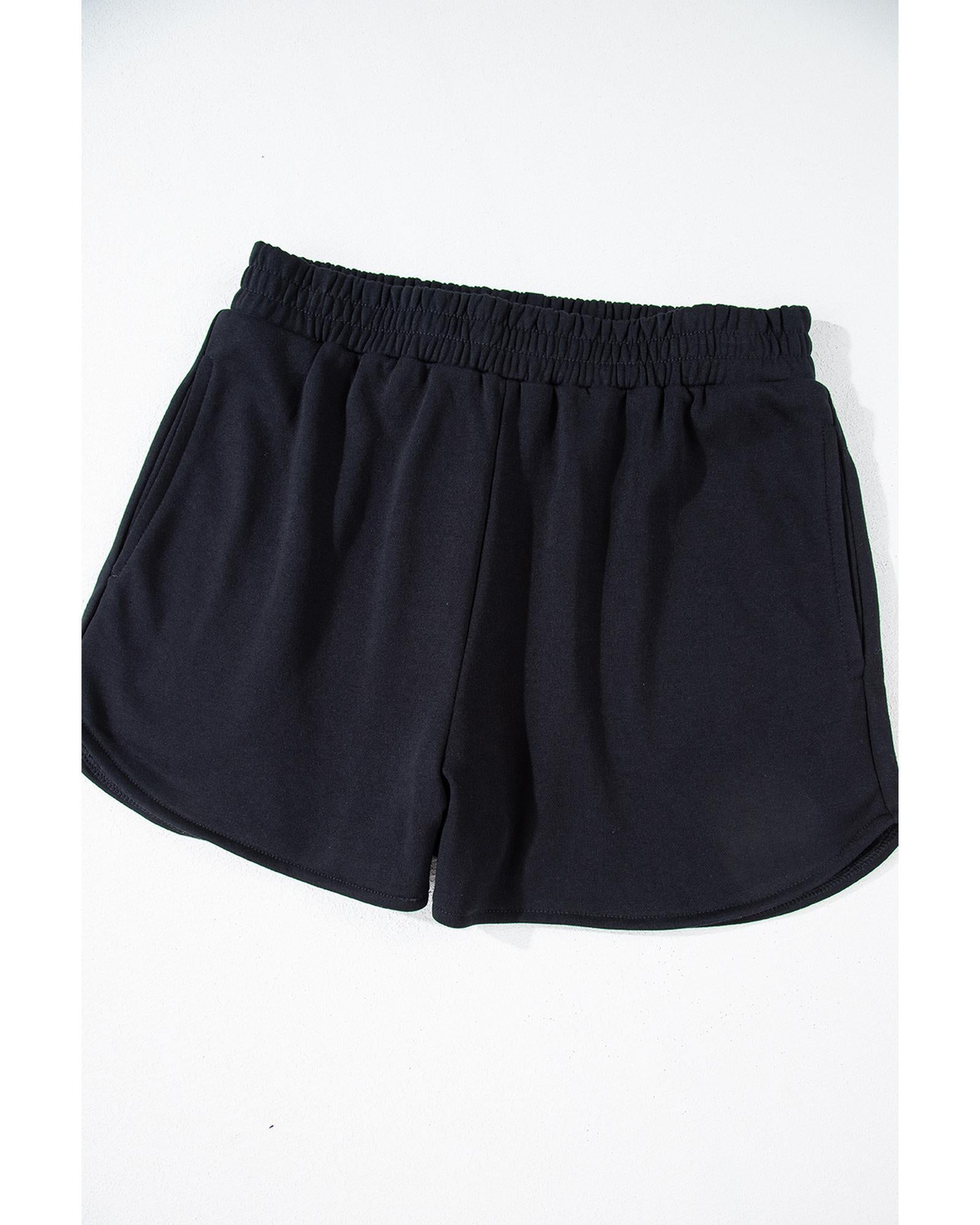 Black Sequined COFFEE Loose Fit Sweatshirt and Shorts Set - L