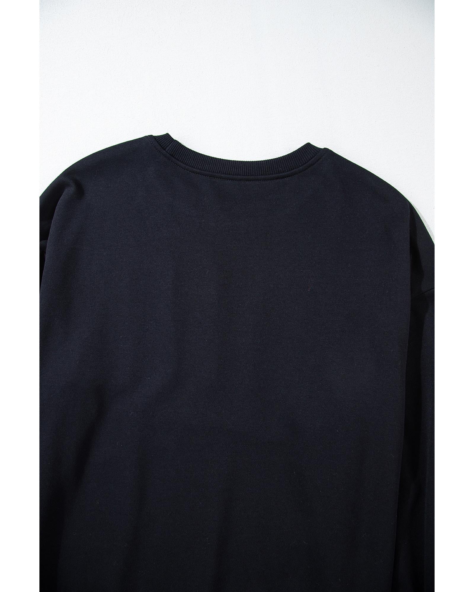 Black Sequined COFFEE Loose Fit Sweatshirt and Shorts Set - M