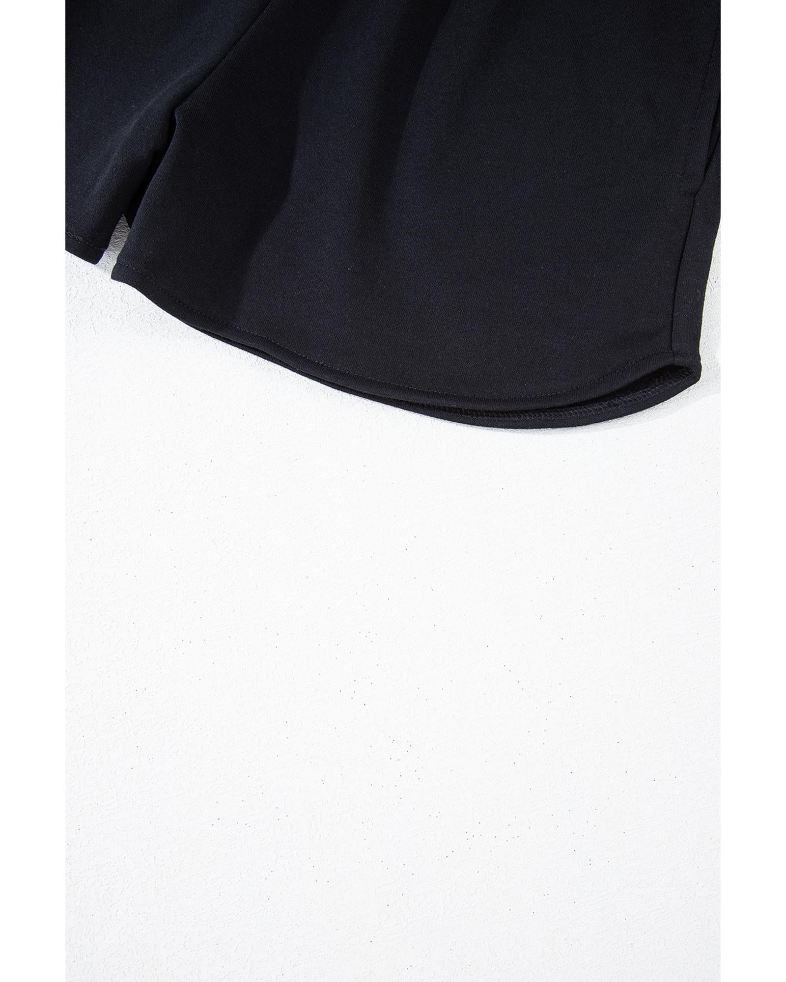 Black Sequined COFFEE Loose Fit Sweatshirt and Shorts Set - S