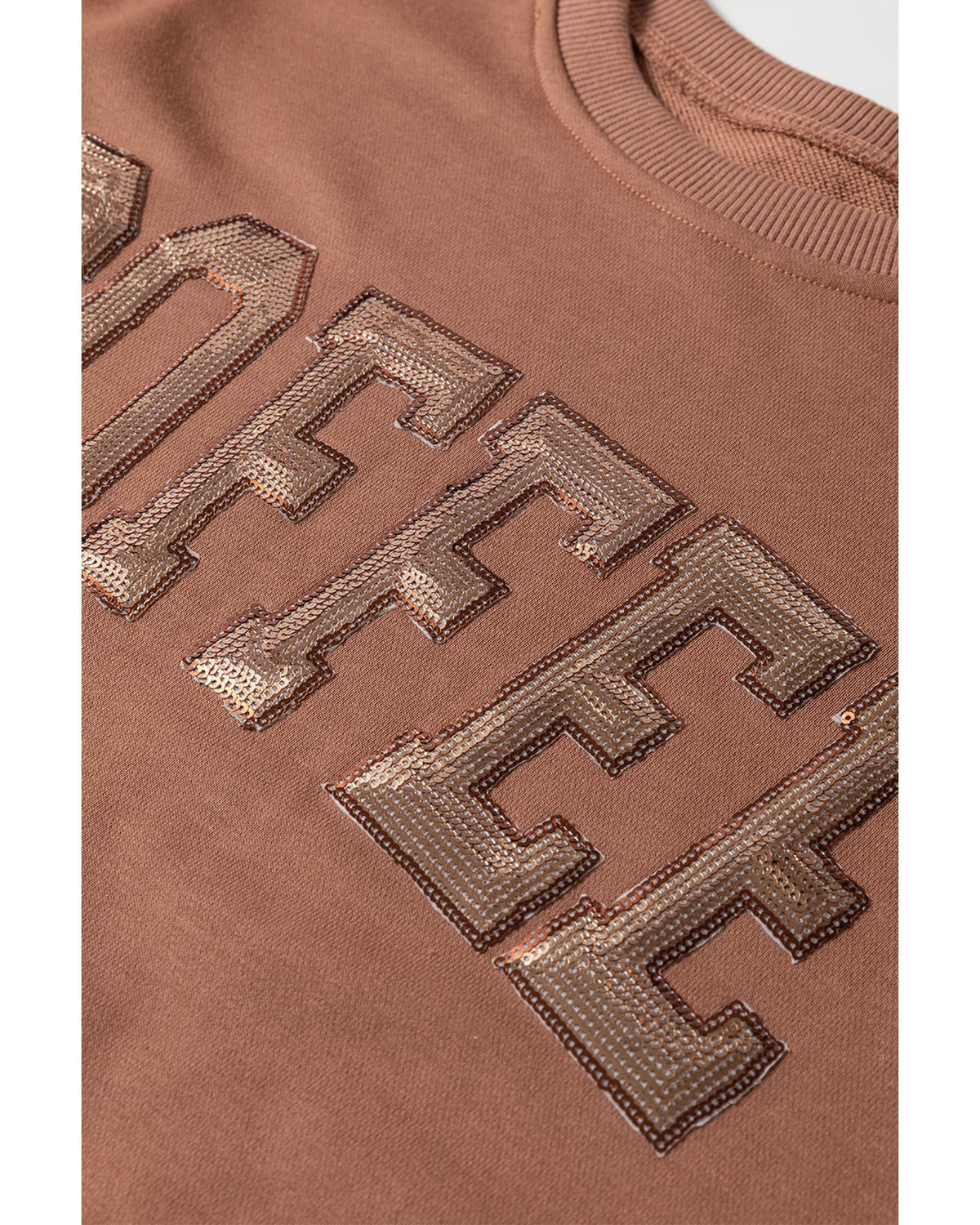 Straw Yellow Sequined COFFEE Loose Fit Sweatshirt and Shorts Set - L