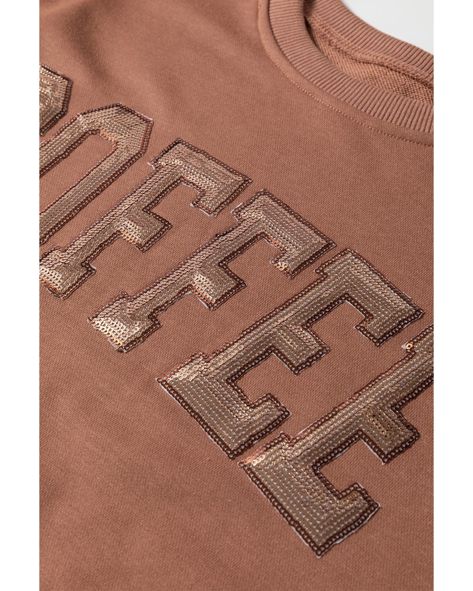 Straw Yellow Sequined COFFEE Loose Fit Sweatshirt and Shorts Set - L