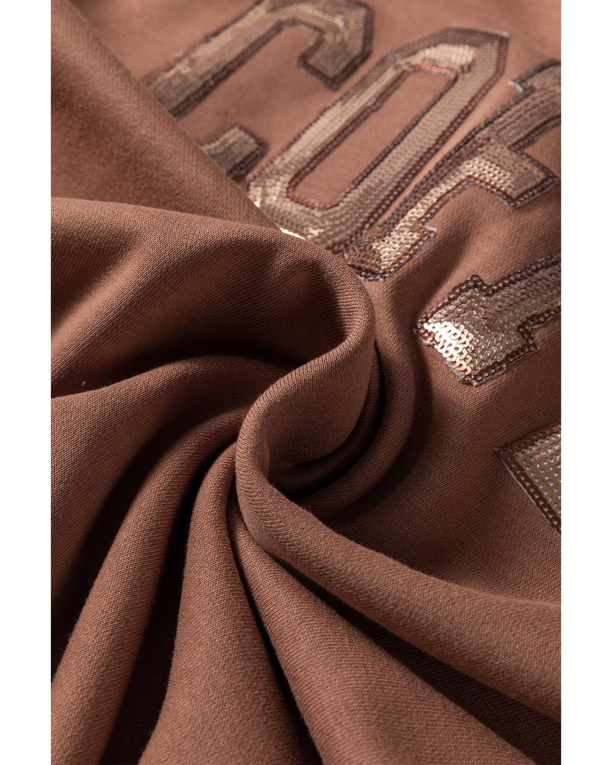 Straw Yellow Sequined COFFEE Loose Fit Sweatshirt and Shorts Set - L