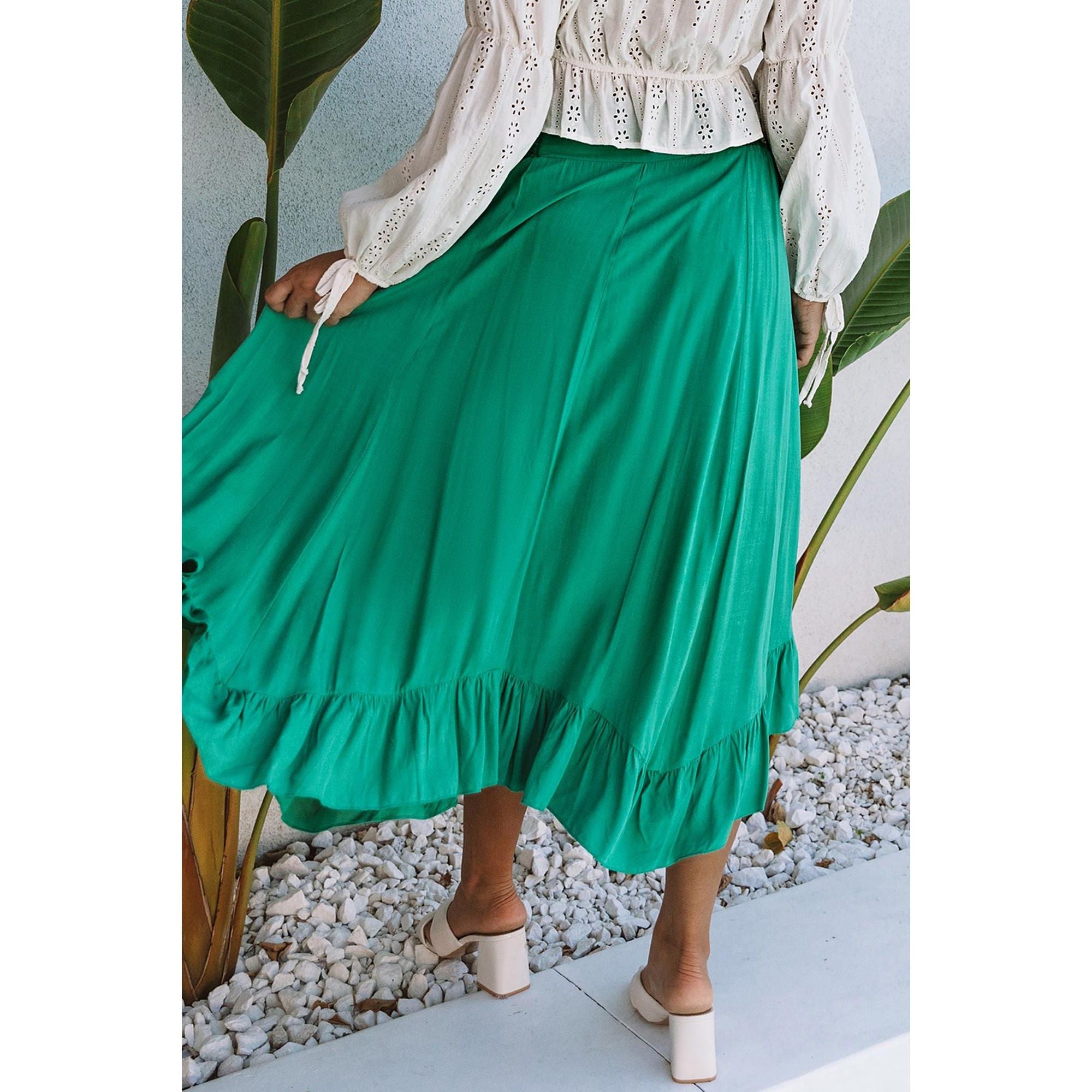 Azura Exchange Asymmetric Flounce Belted Maxi Skirt - L