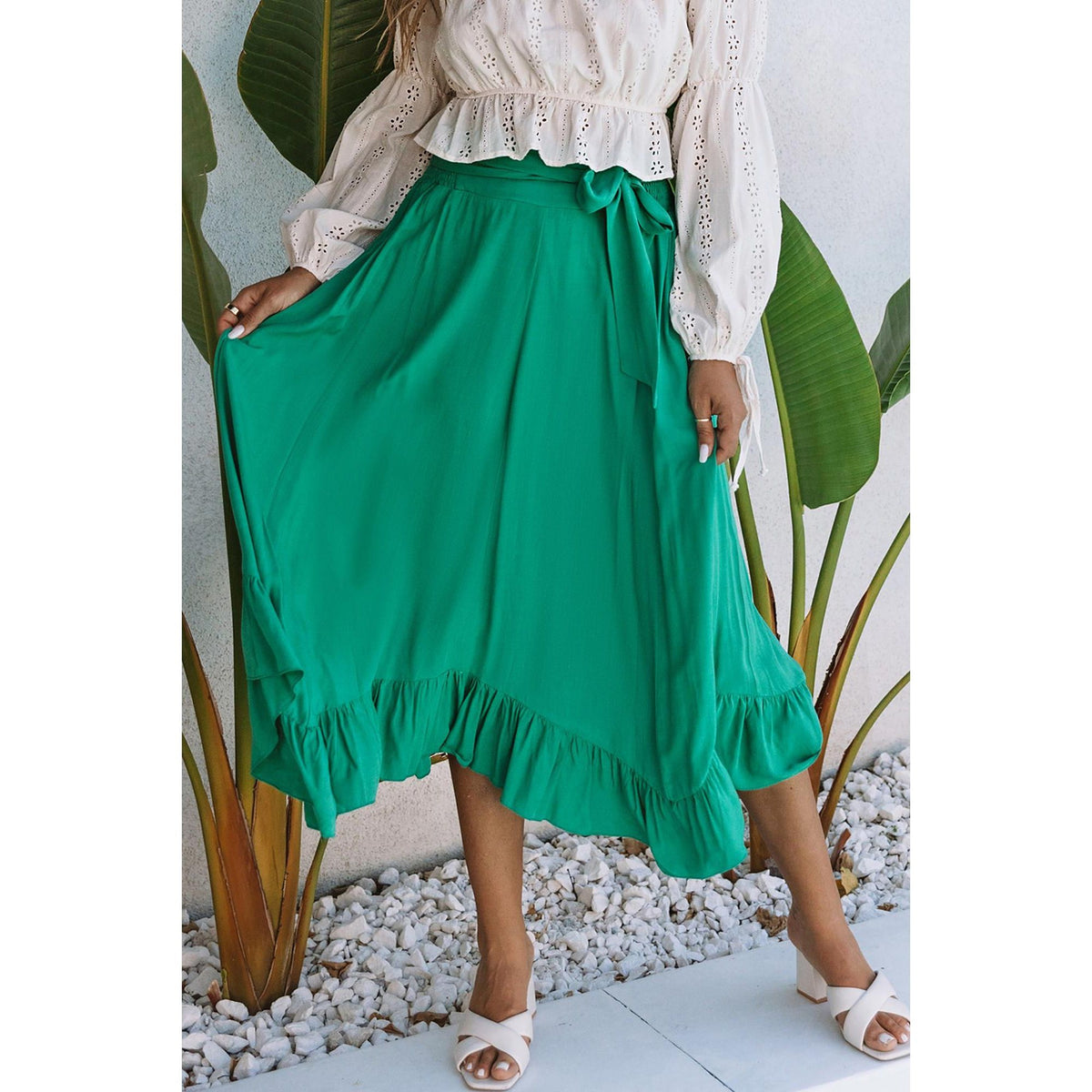 Azura Exchange Asymmetric Flounce Belted Maxi Skirt - M