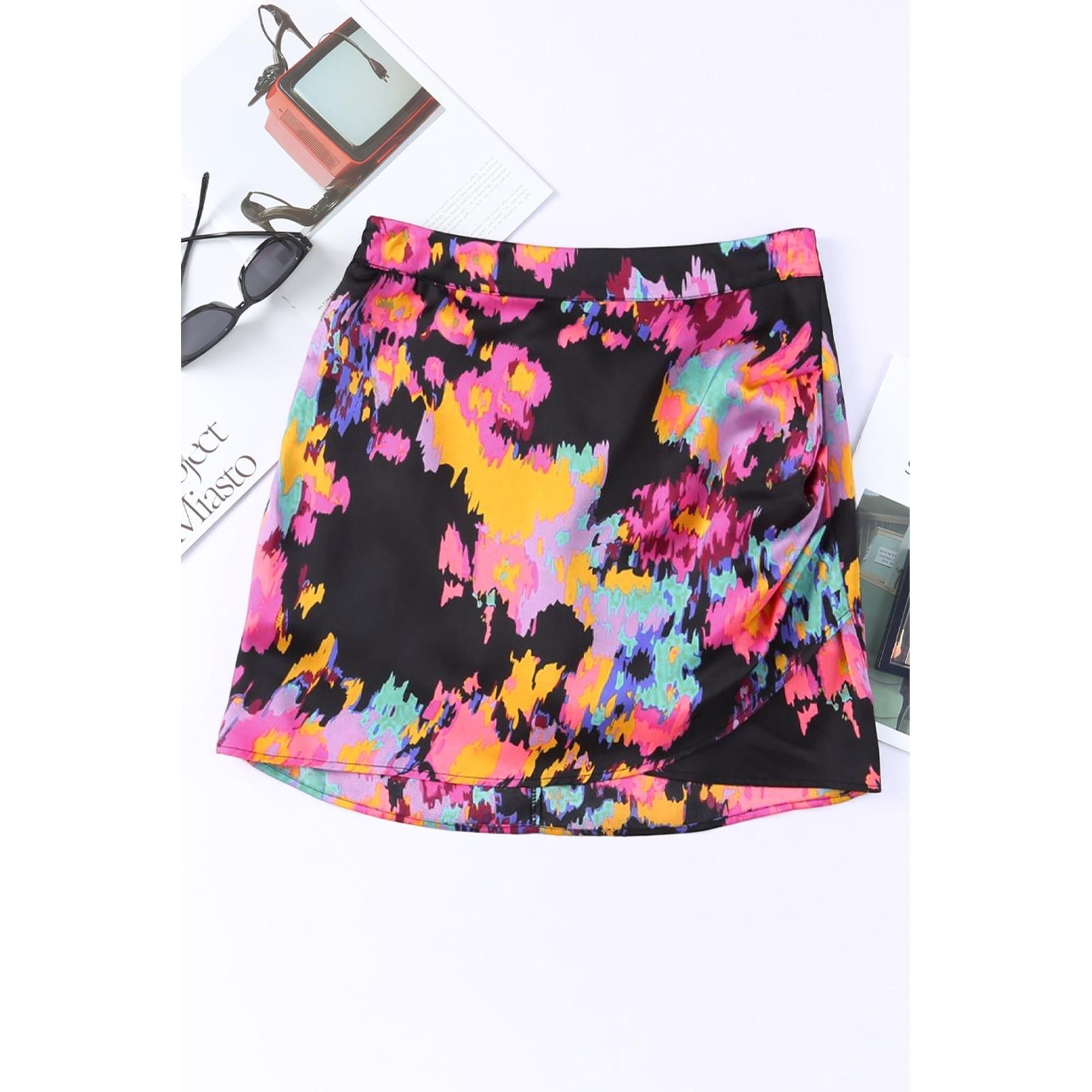 Azura Exchange Abstract Print Wrap Hem Mini Skirt - M