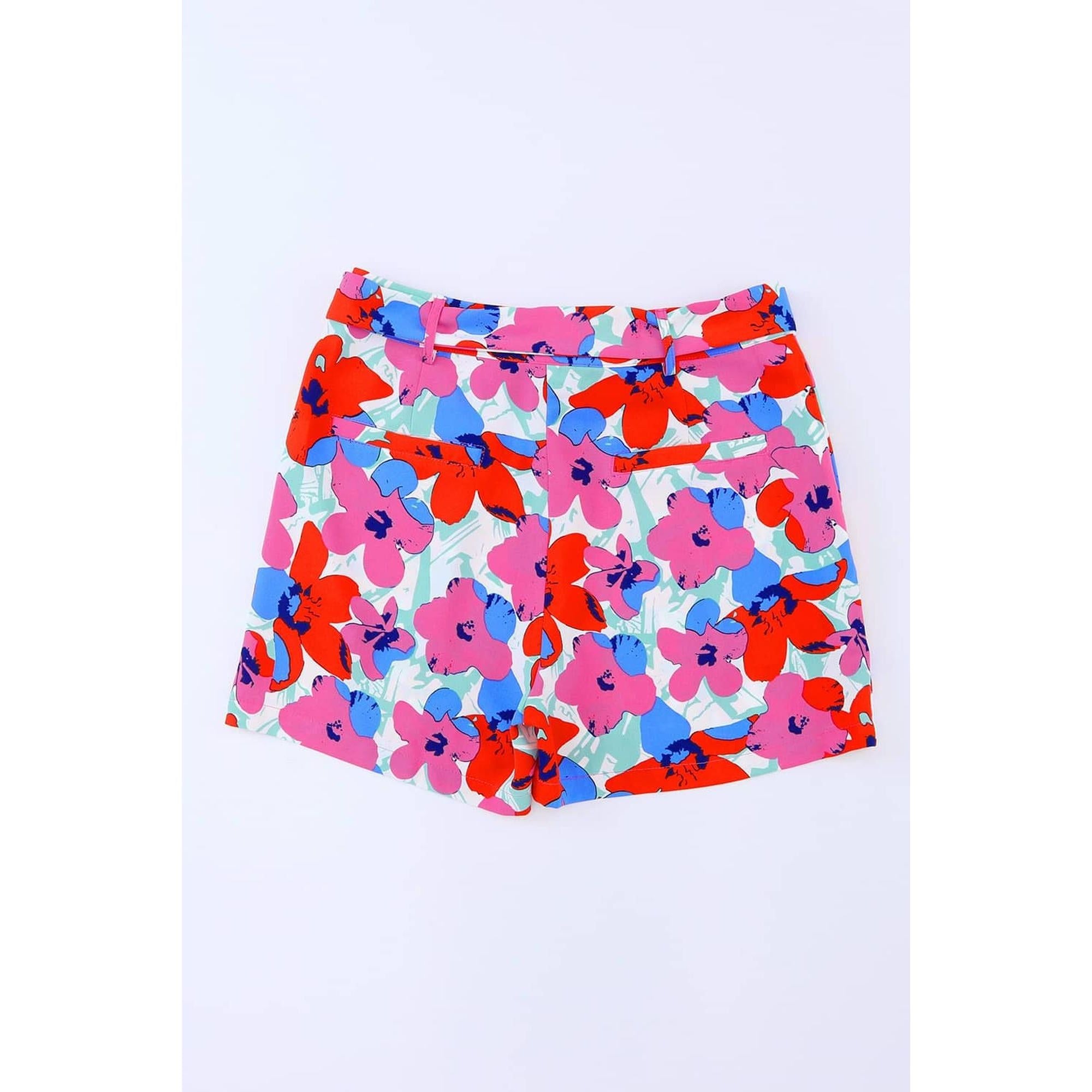 Azura Exchange Belted Floral Print Shorts - 10 US