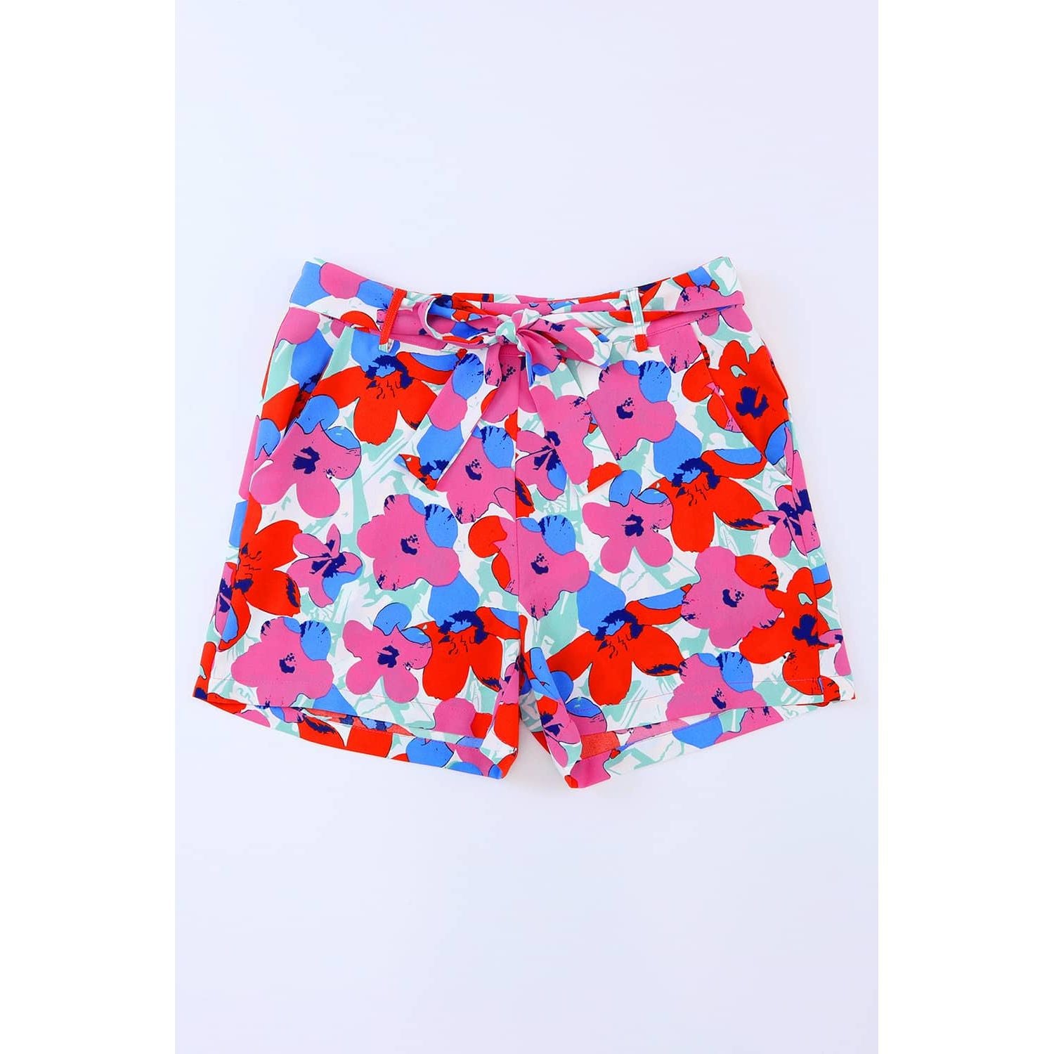 Azura Exchange Belted Floral Print Shorts - 10 US