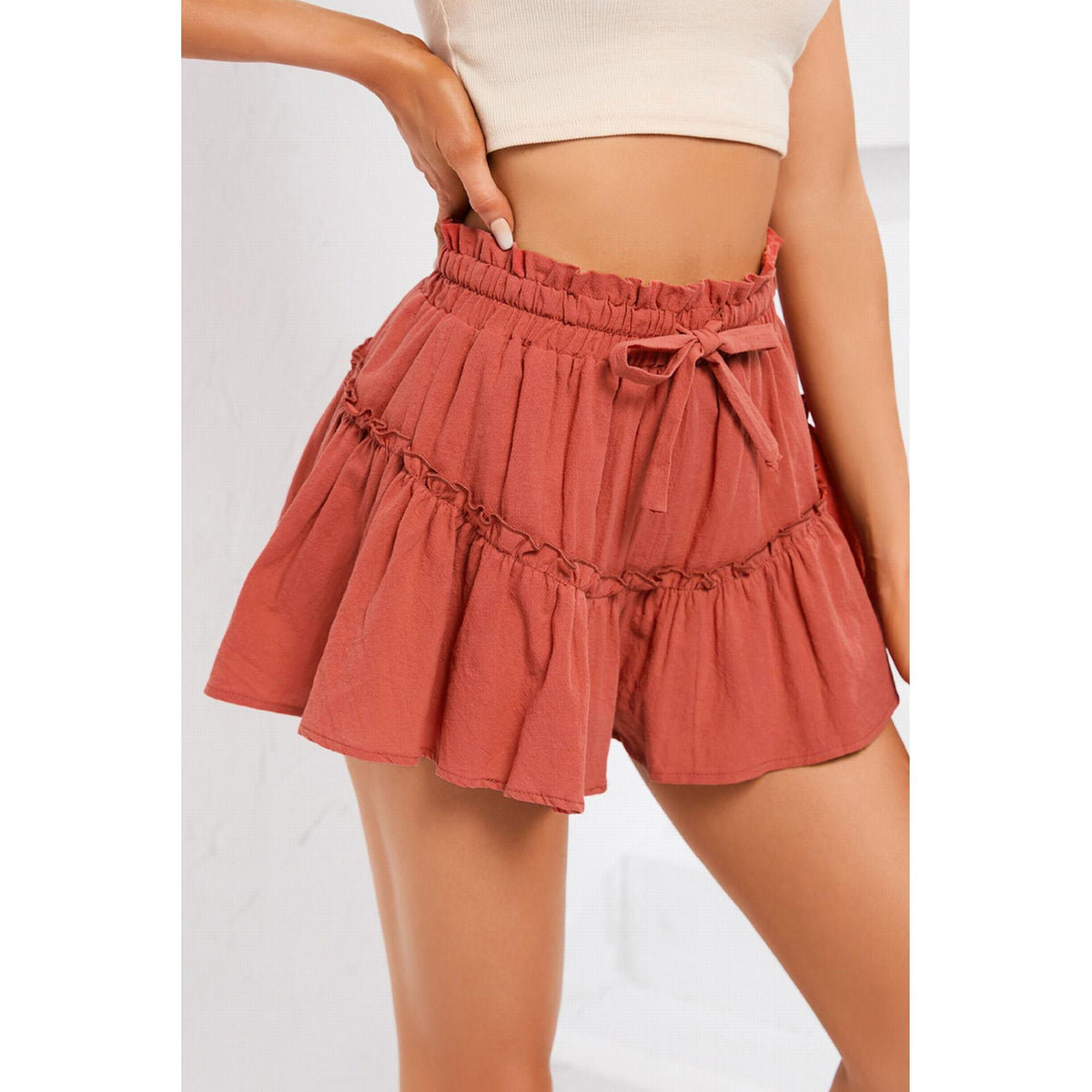 Azura Exchange Belted Frill Trim Casual Shorts - L