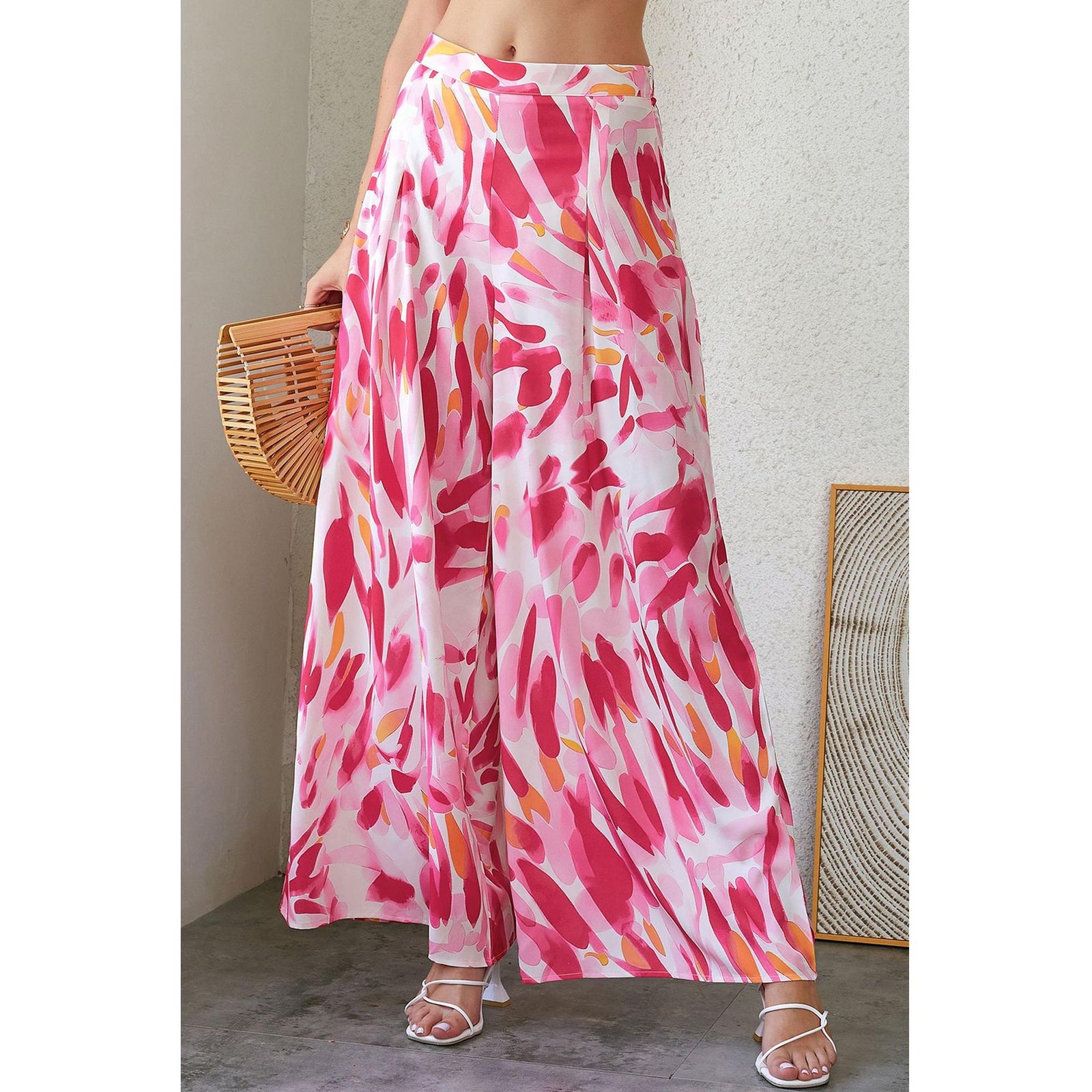 Azura Exchange Abstract Floral Print Wide Leg Pants - 10 US