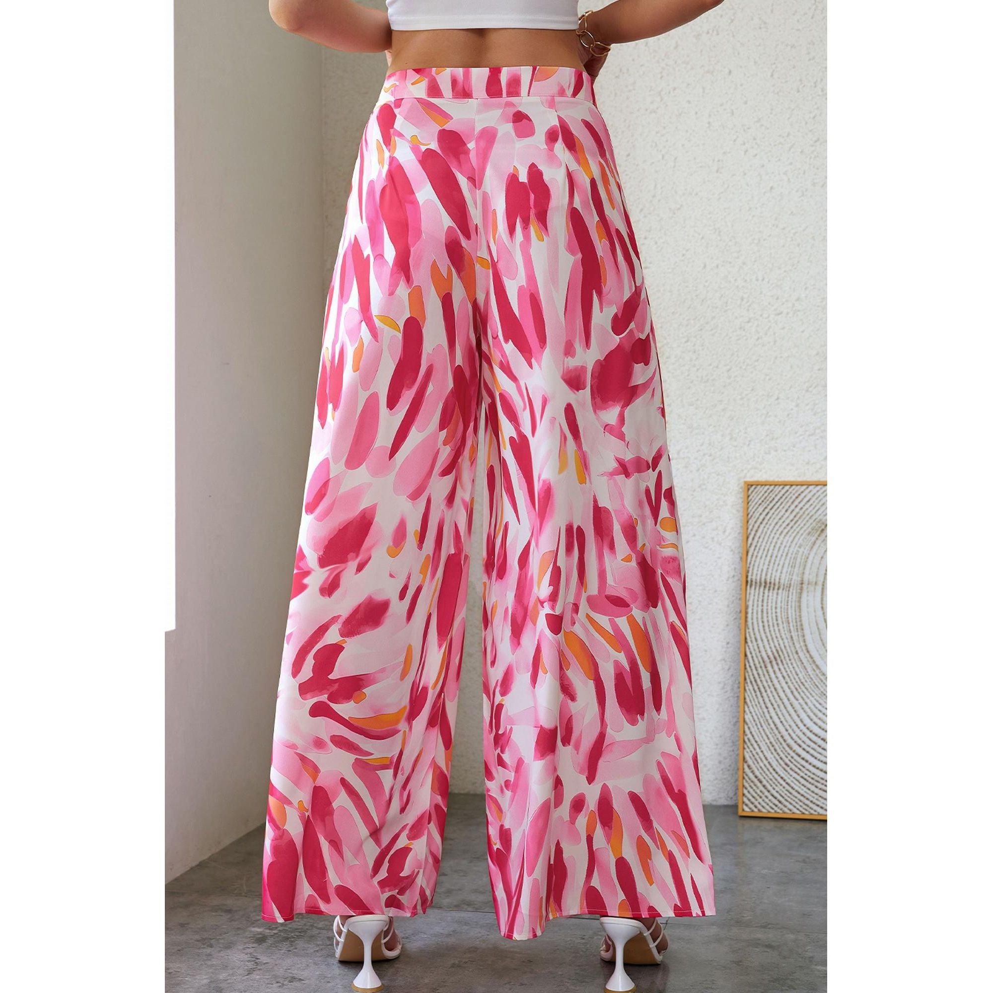 Azura Exchange Abstract Floral Print Wide Leg Pants - 10 US