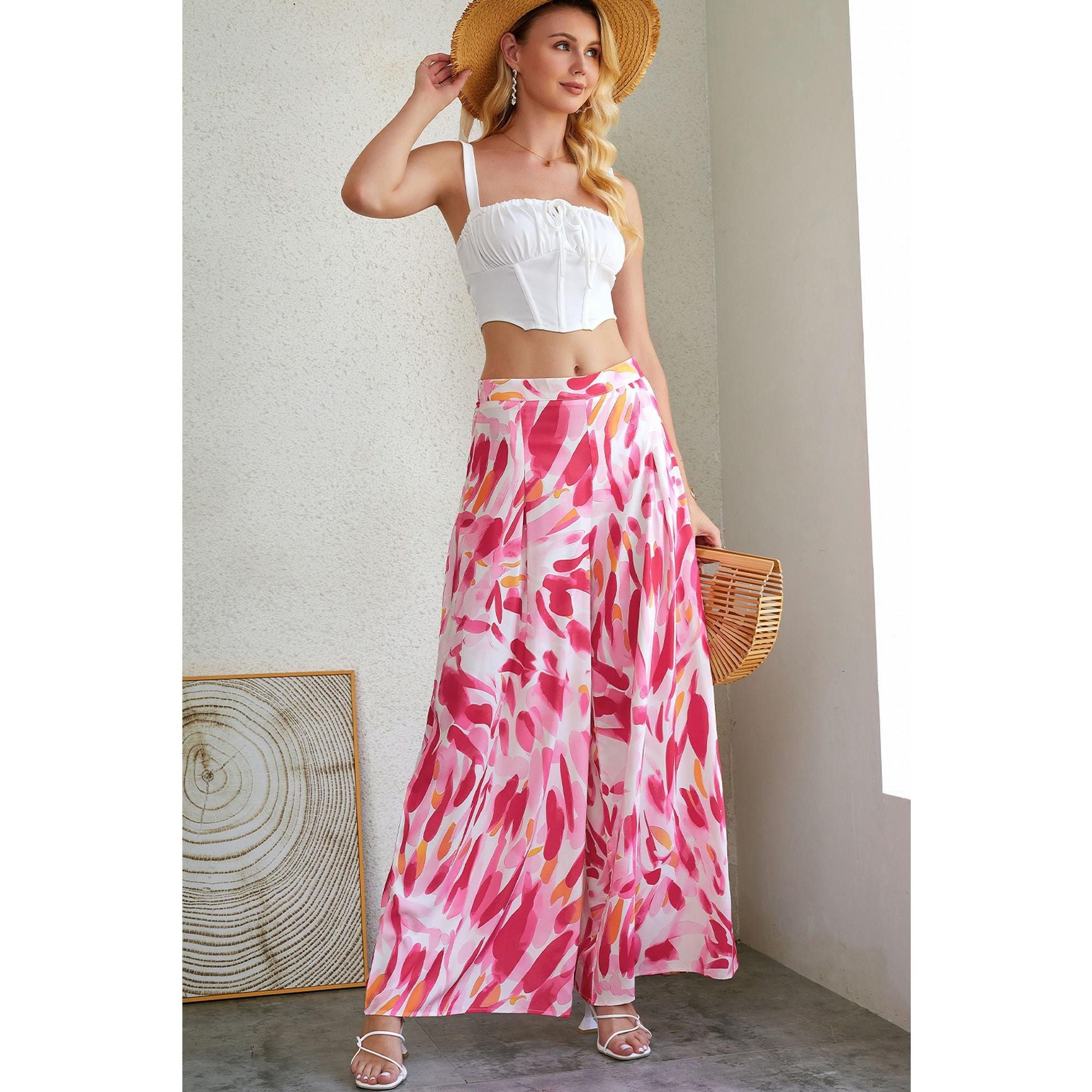 Azura Exchange Abstract Floral Print Wide Leg Pants - 10 US