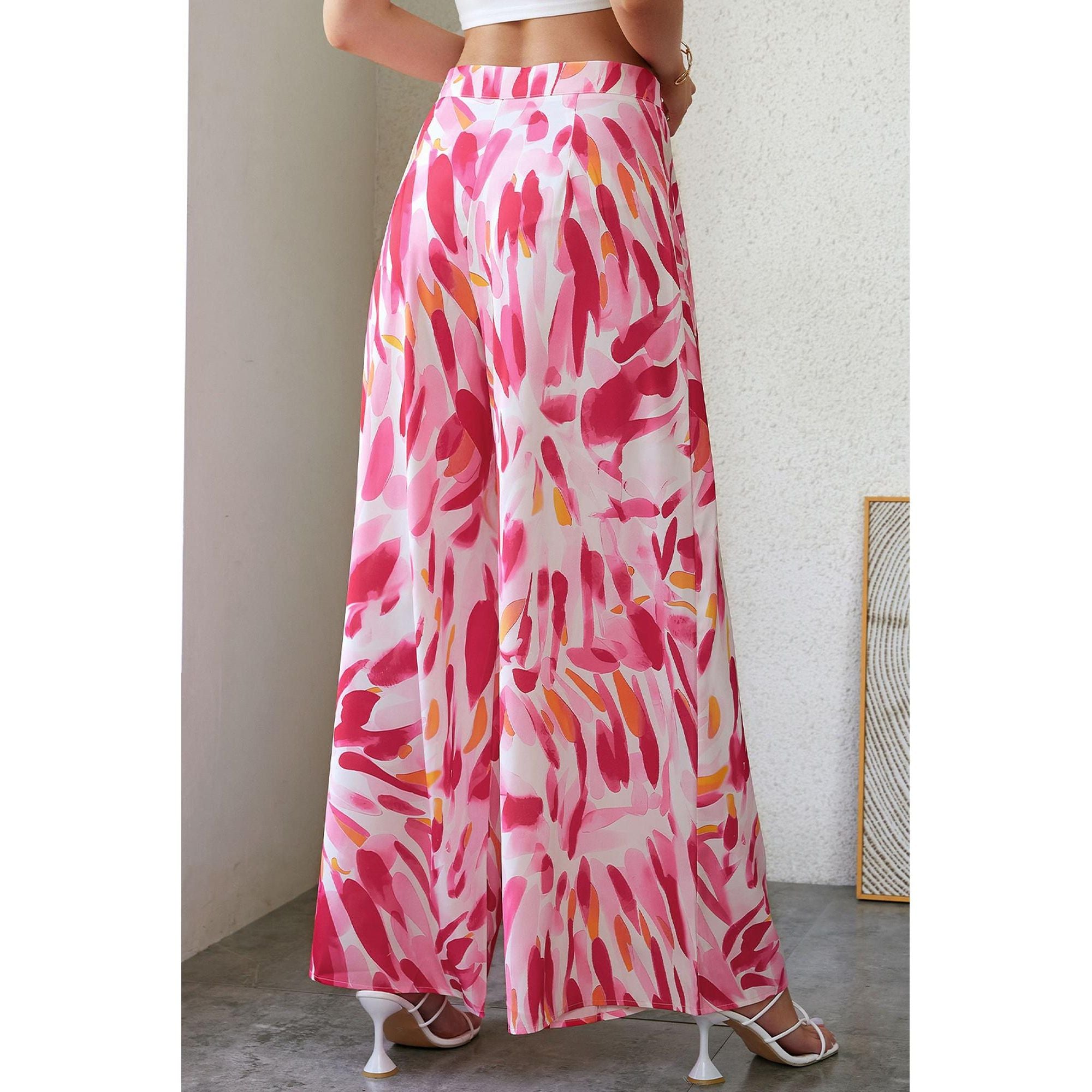 Azura Exchange Abstract Floral Print Wide Leg Pants - 10 US