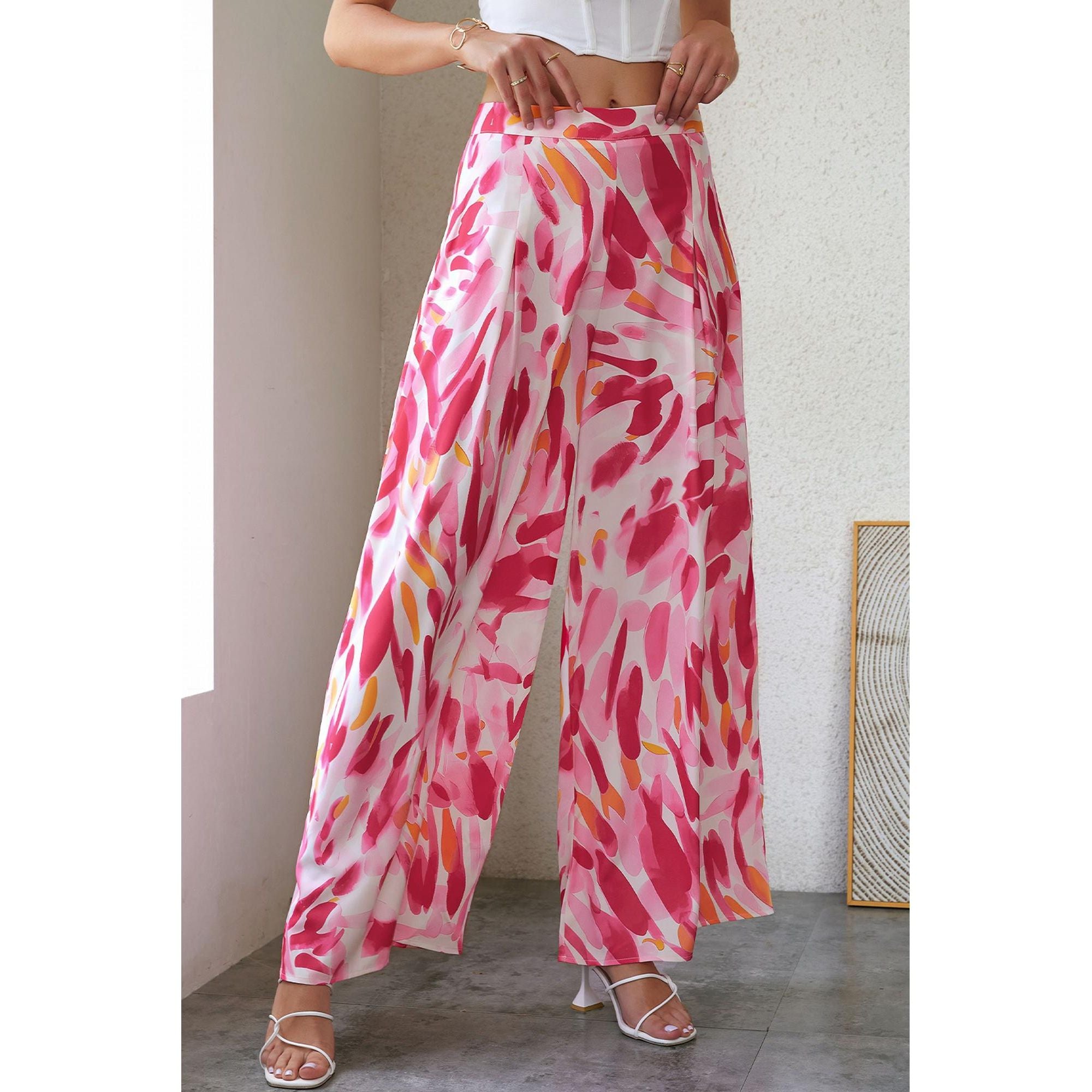 Azura Exchange Abstract Floral Print Wide Leg Pants - 12 US