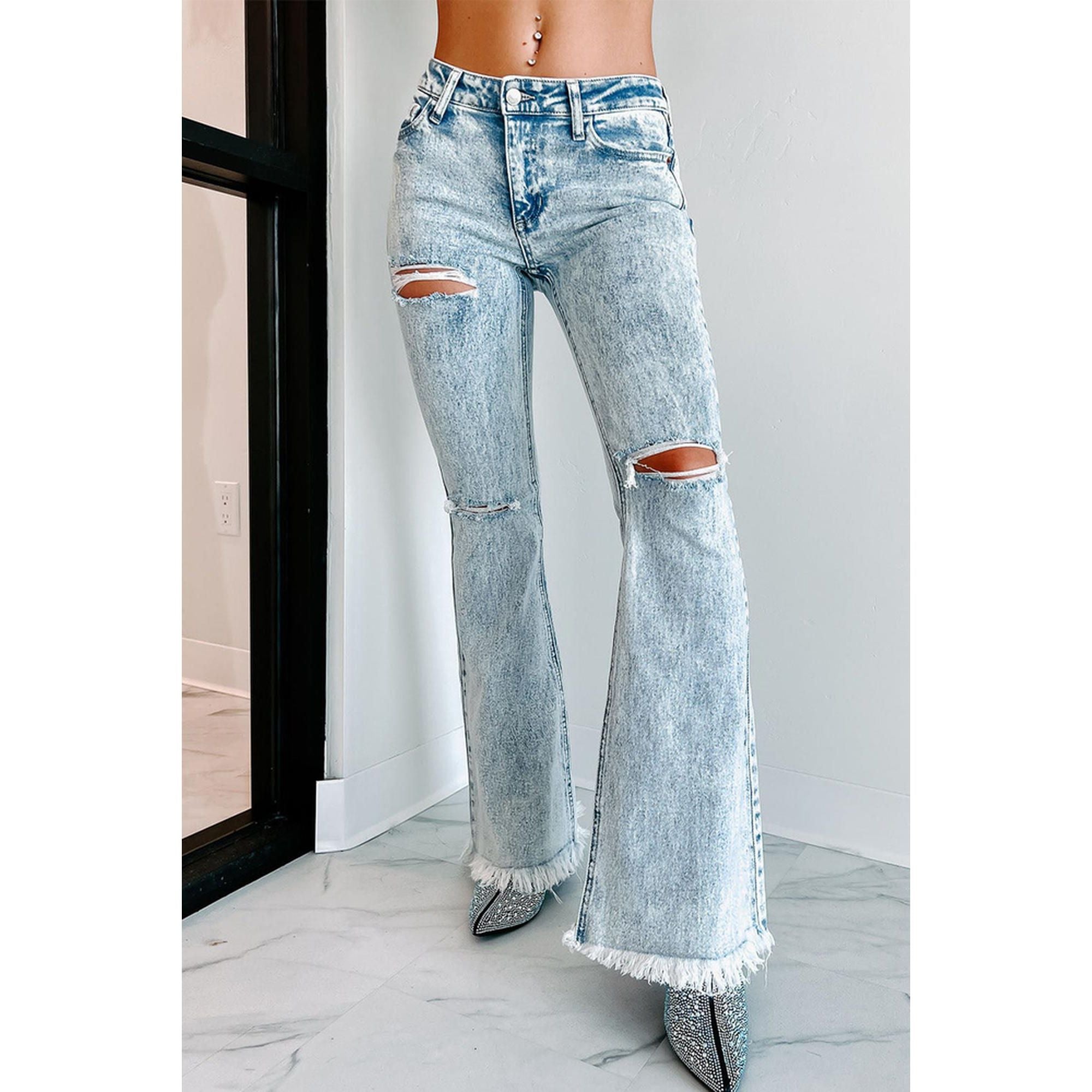 Azura Exchange Acid Wash Flare Jeans - 10 US