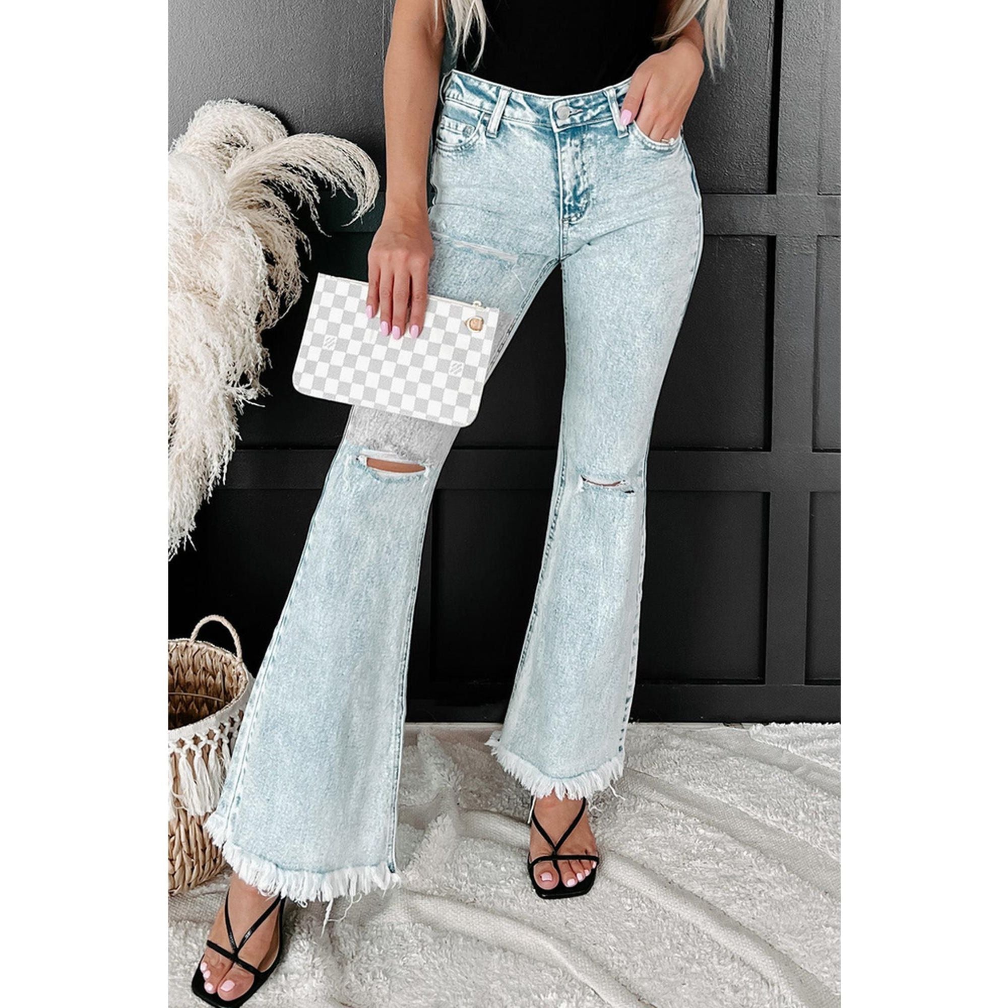 Azura Exchange Acid Wash Flare Jeans - 10 US