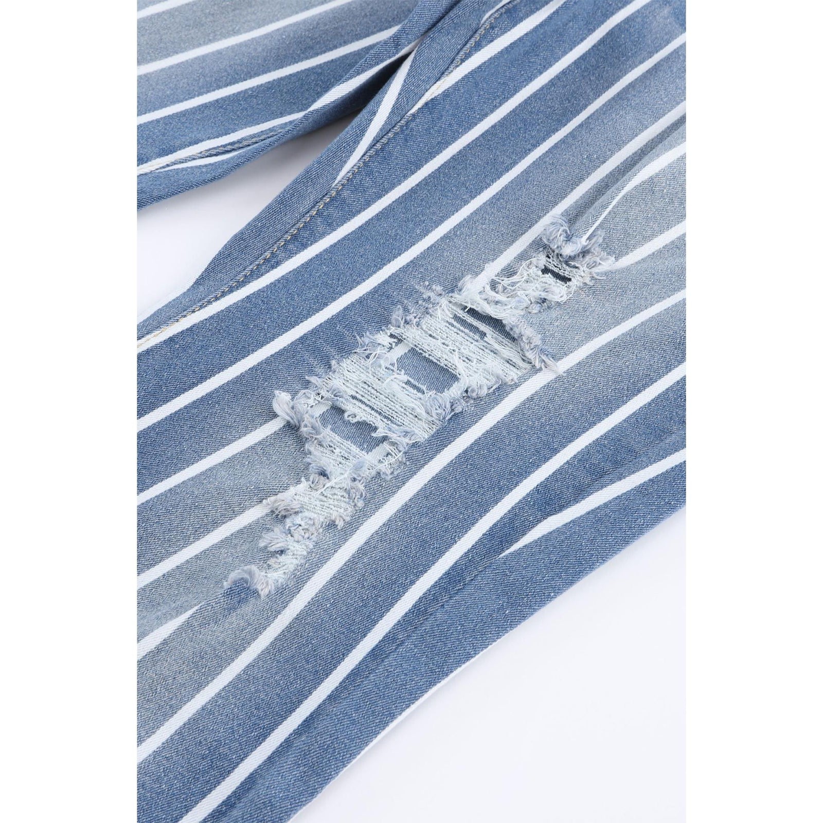 Azura Exchange Vertical Striped Ripped Flare Jeans - 10 US