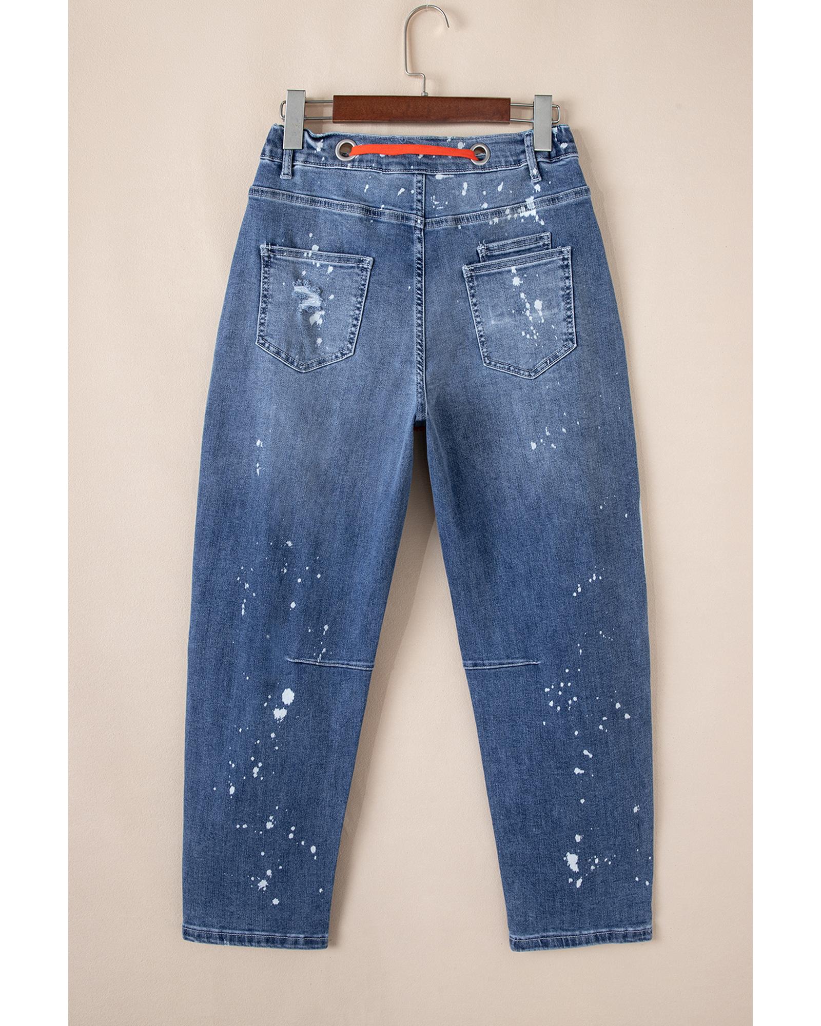 Ashleigh Blue Ripped Splattering Paint Rope Waist Cropped Straight Jeans - 8 US