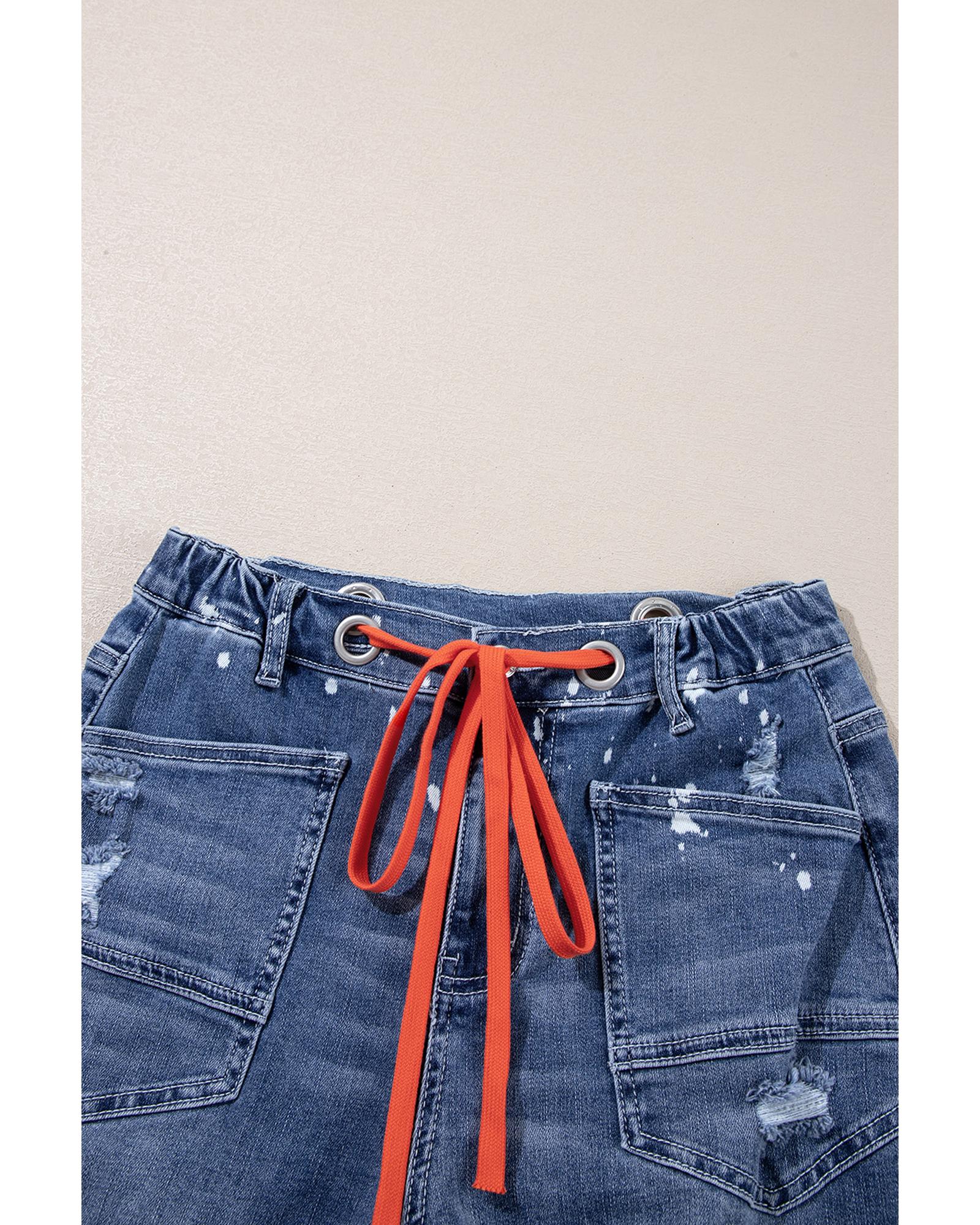 Ashleigh Blue Ripped Splattering Paint Rope Waist Cropped Straight Jeans - 8 US