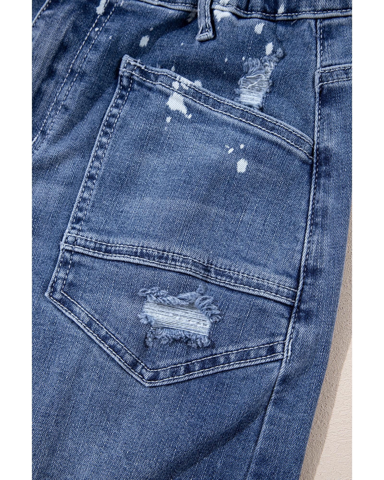 Ashleigh Blue Ripped Splattering Paint Rope Waist Cropped Straight Jeans - 8 US