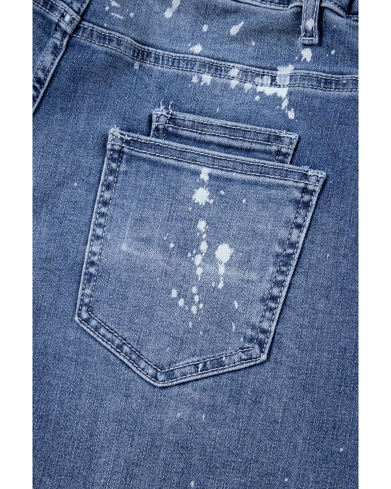 Ashleigh Blue Ripped Splattering Paint Rope Waist Cropped Straight Jeans - 8 US