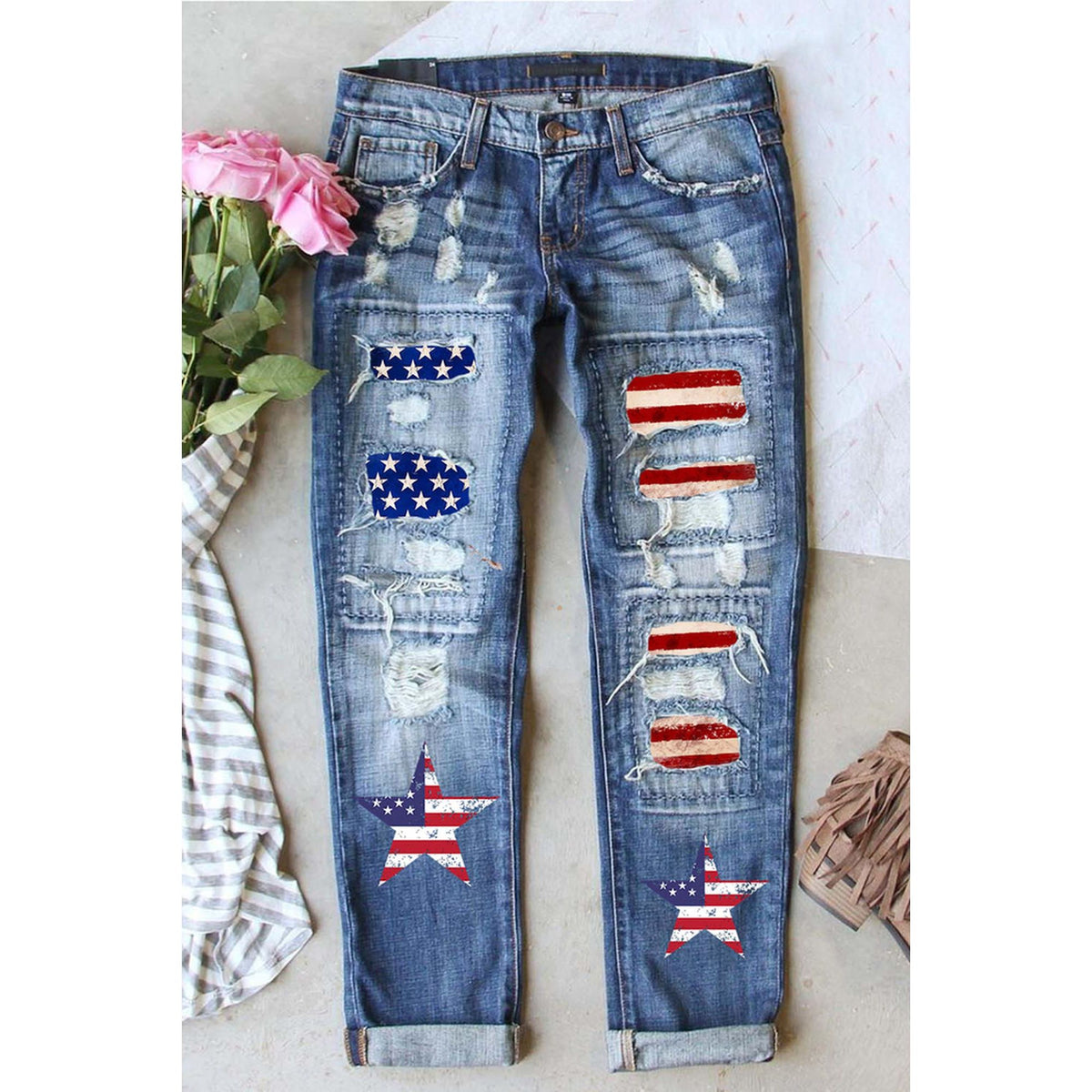 Azura Exchange American Flag Graphic Jeans - M