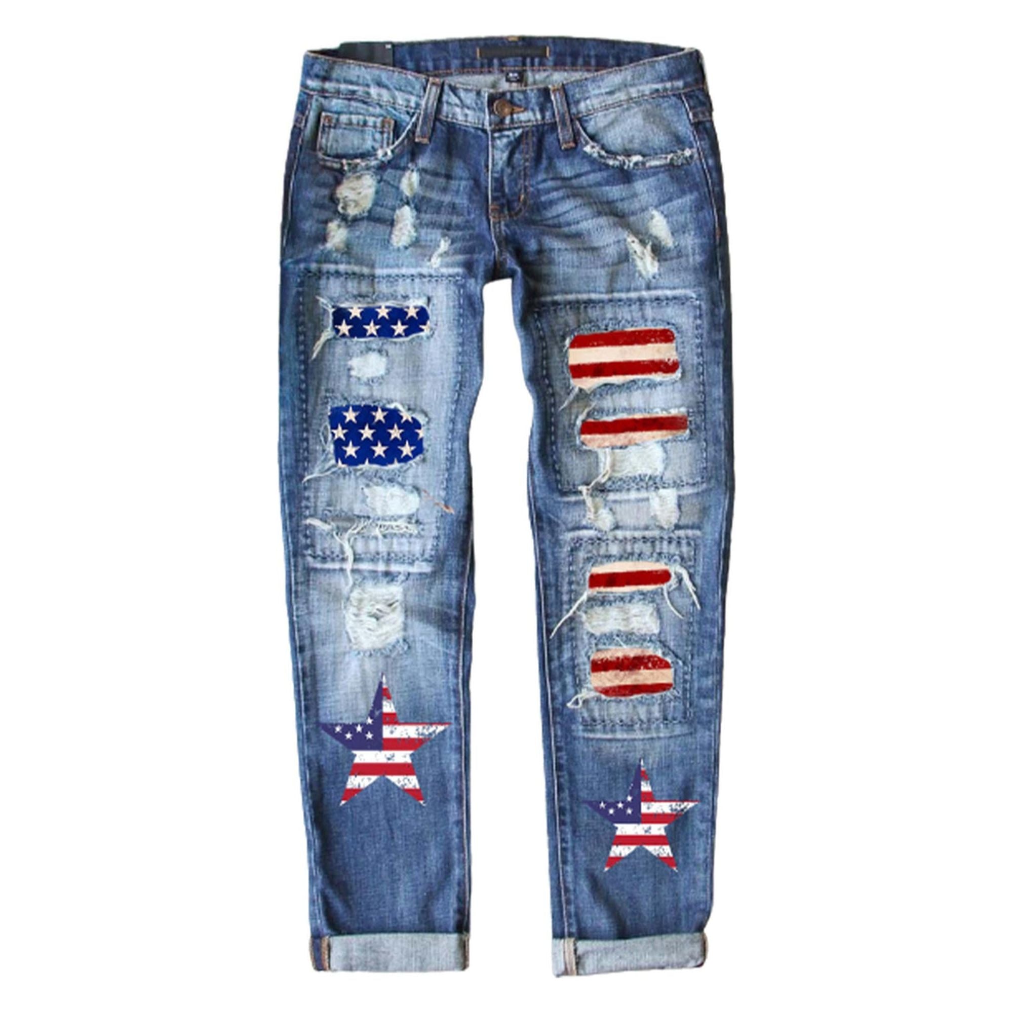 Azura Exchange American Flag Graphic Jeans - M