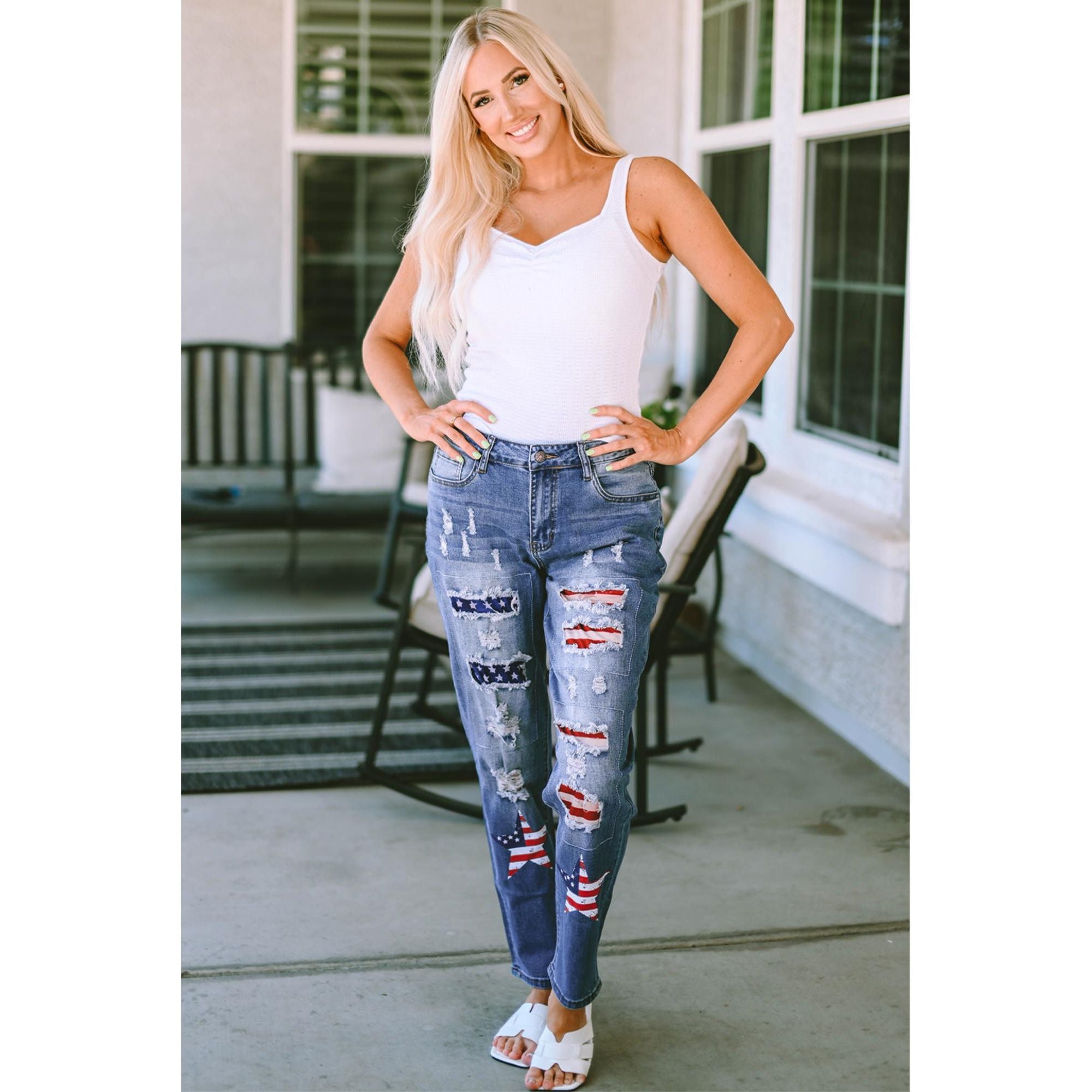 Azura Exchange American Flag Graphic Jeans - M