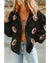 Black Sequined Rugby Football Pattern Pocketed Zipper Hooded Jacket - S