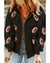 Black Sequined Rugby Football Pattern Pocketed Zipper Hooded Jacket - S