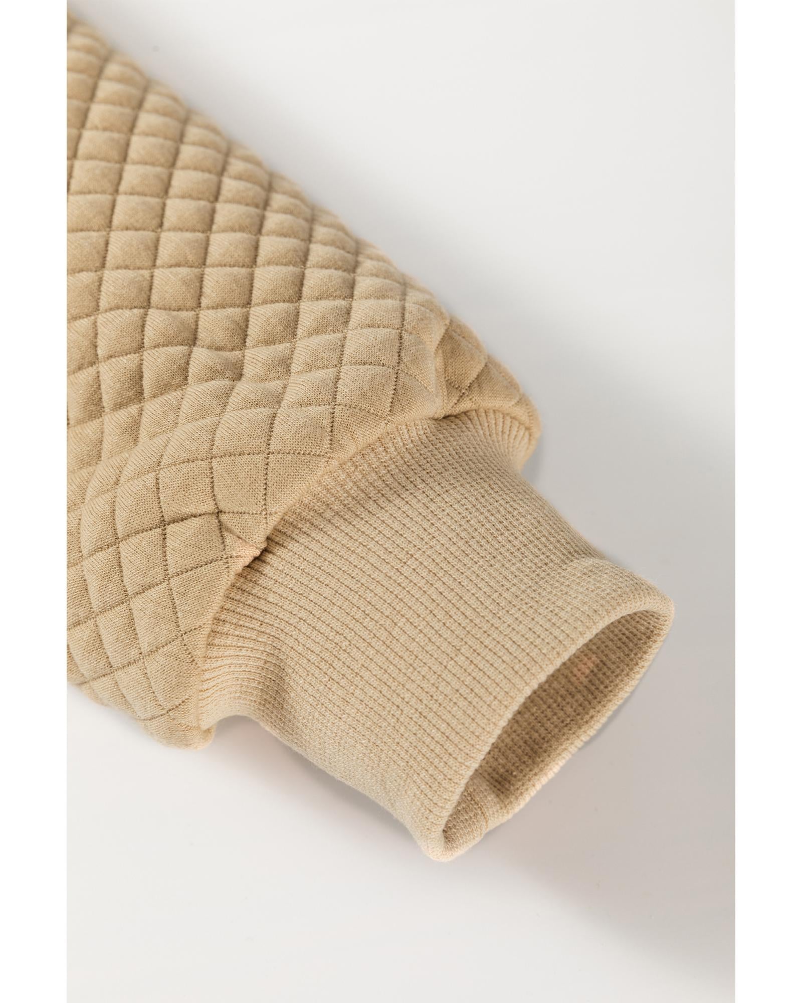 Pale Khaki Solid Geometric Textured Baseball Collar Jacket - L