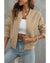 Pale Khaki Solid Geometric Textured Baseball Collar Jacket - M