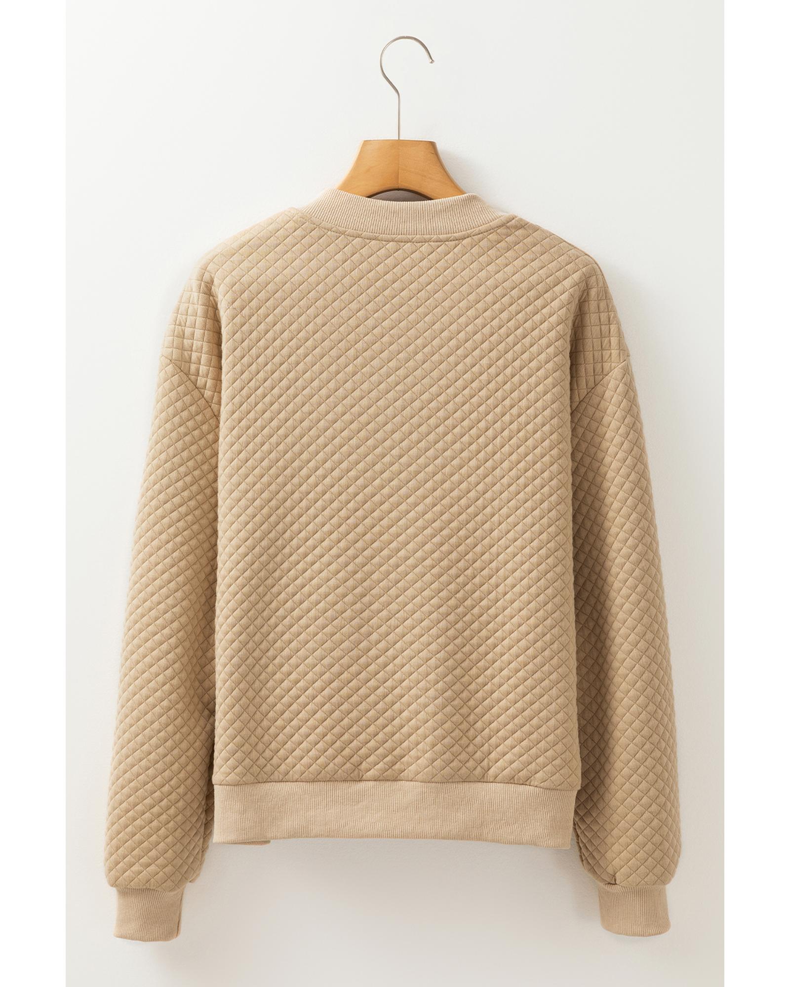 Pale Khaki Solid Geometric Textured Baseball Collar Jacket - XL