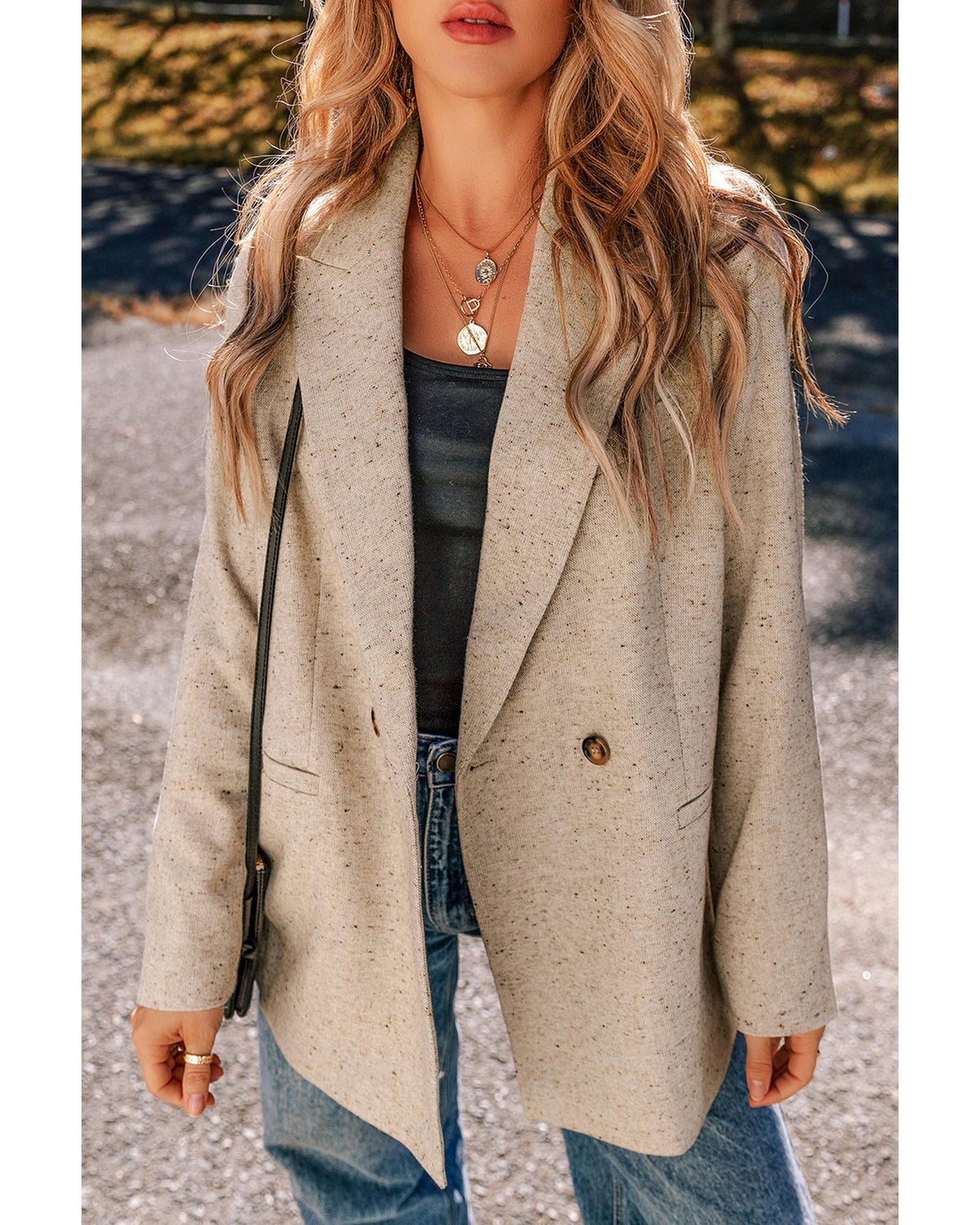 Oatmeal Single Breasted Elegant Suit Jacket - M