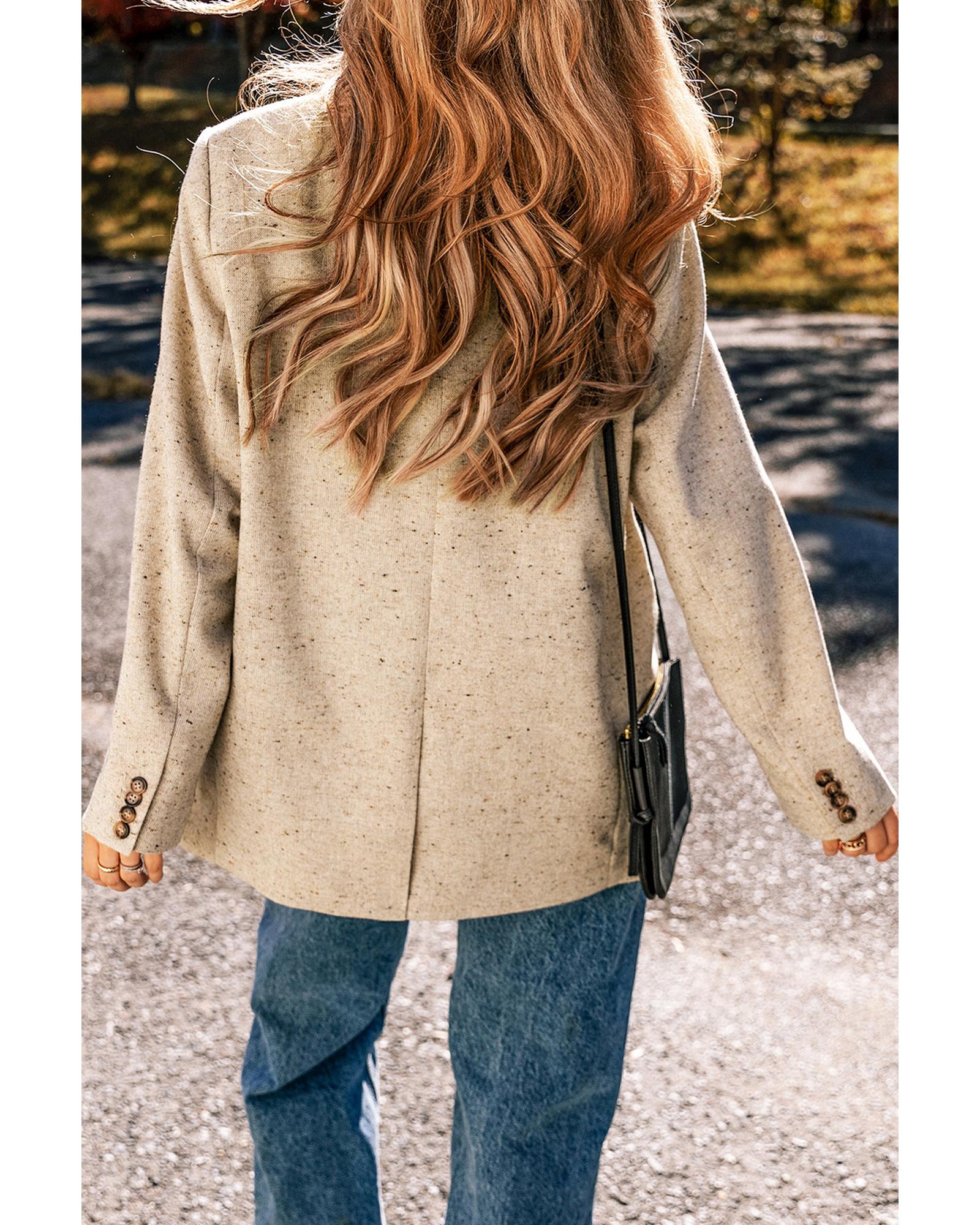 Oatmeal Single Breasted Elegant Suit Jacket - M