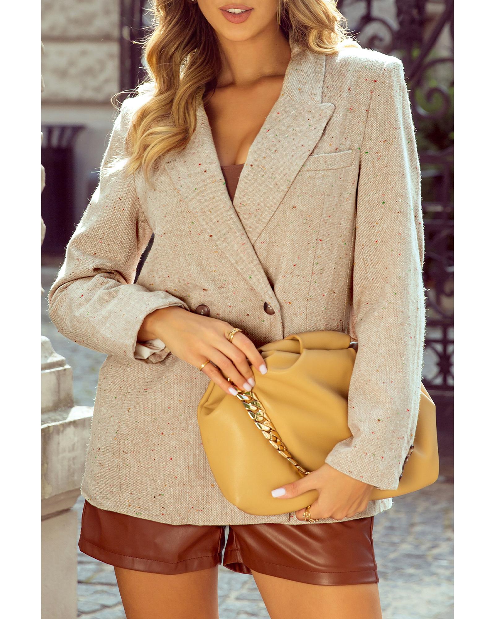 Oatmeal Single Breasted Elegant Suit Jacket - S