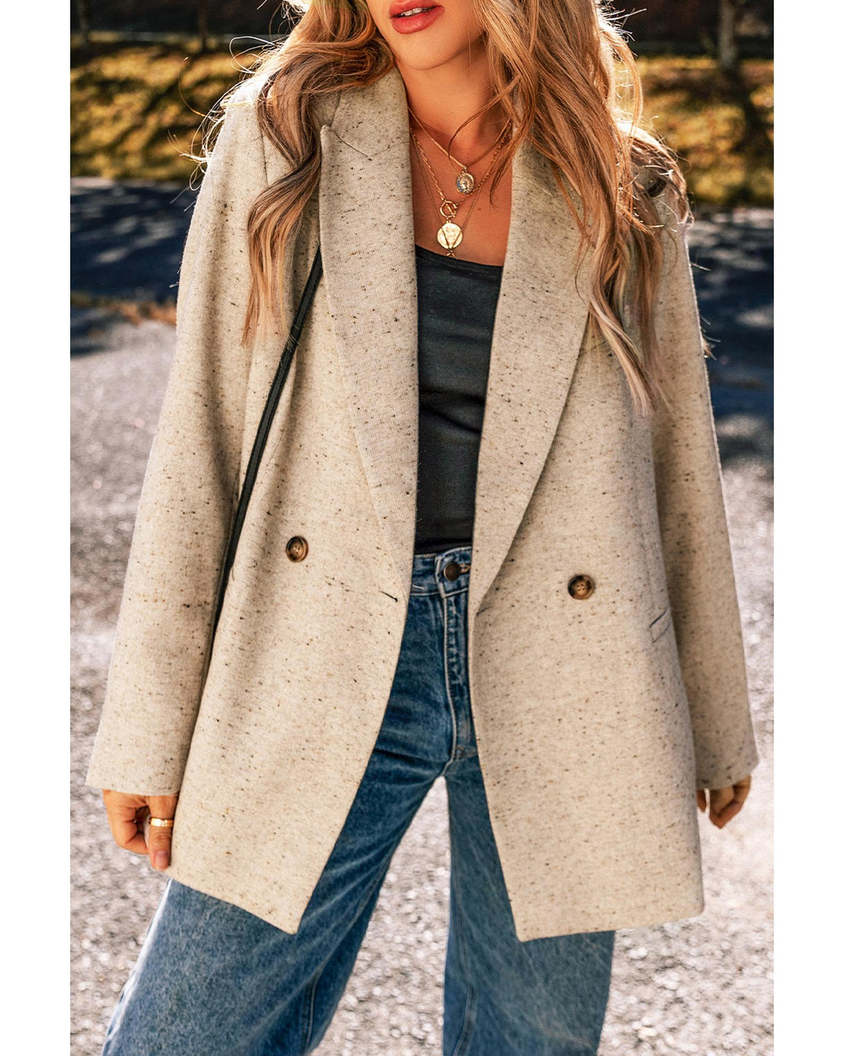 Oatmeal Single Breasted Elegant Suit Jacket - XL