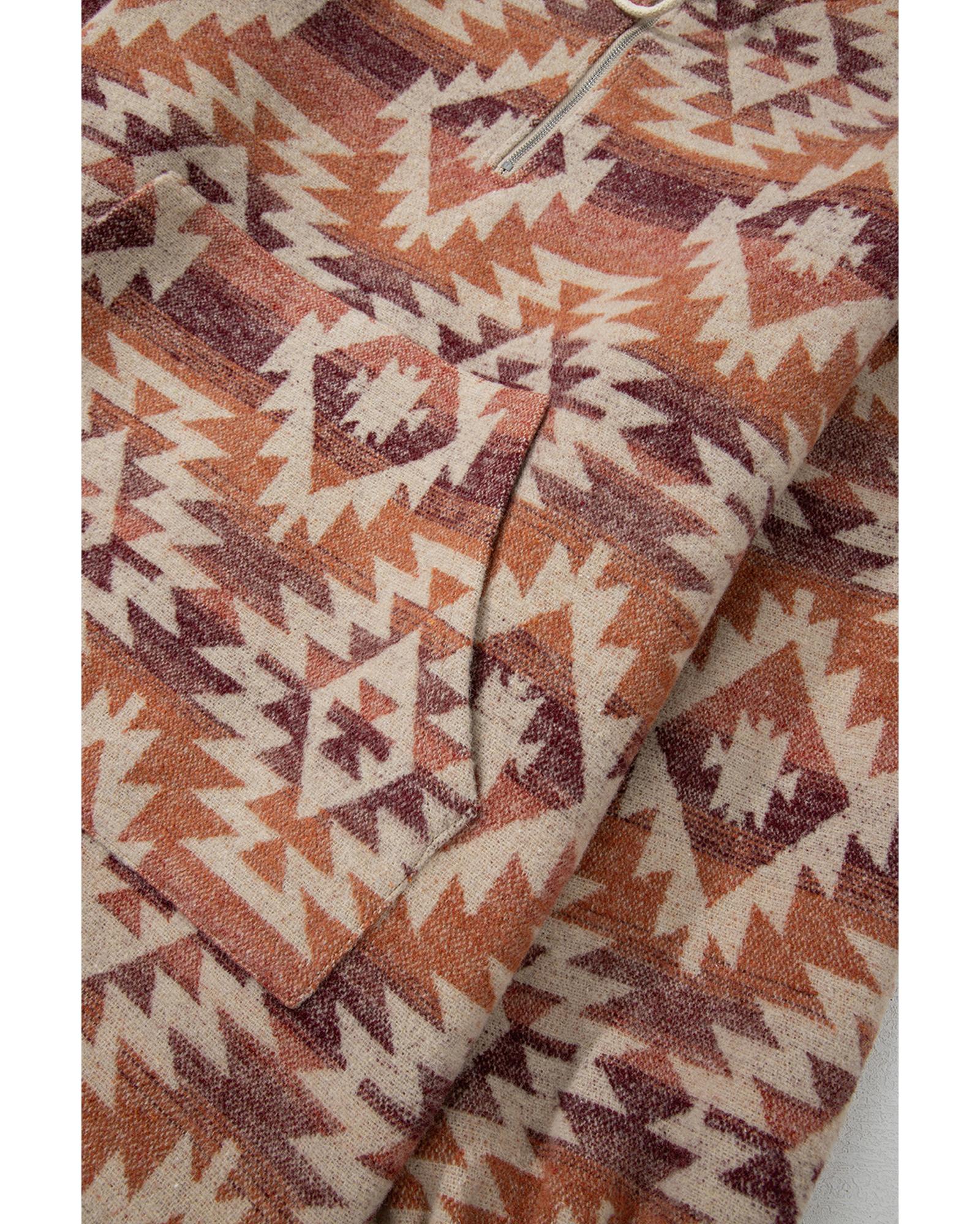 Red Plus Size Western Fashion Aztec Patterned Half Zip High Neck Hoodie - 1X